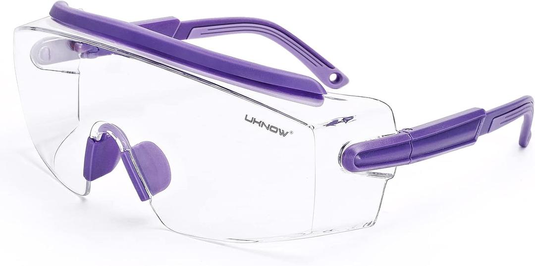 UKNOW Safety Goggles Over Glasses, Anti Fog Safety Glasses with Clear Wraparound Lens, ANSI Z87.1 Protective Eyewear