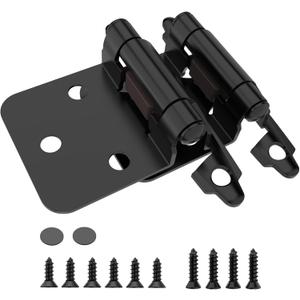 Chibery 1/2" Overlay Cabinet Hinges, 50 Pack Self Closing Flush Mount Hinges with Door Bumper, Variable Decorative Hardware for Bathroom, Furniture, Kitchen Cabinet Doors, Matte Black