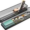 Annova Mesh Stackable Drawer Cabinet and Shelf Organizer Bins Storage Basket School Office Supply Holder Tray- Set of 2 (Black, 3x12x2 Inch)