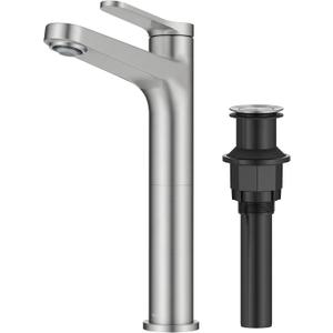 KRAUS Indy Bathroom Faucet for Vessel Sink in Spot-Free Brushed Nickel with Single Handle, Pop Up Drain and Supply Lines, KVF-1410SFBN