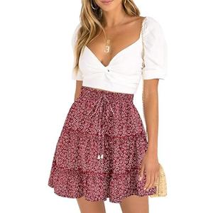 DooMoni Women's High Waisted Floral Mini Skirt Drawstring Boho Print Ruffle Summer Short Skirts, Size M DooMoni Women's High Waisted Floral Mini Skirt Drawstring Boho Print Ruffle Summer Short Skirts, Size M