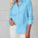 Button Down Shirts for Women Dress Shirt Long Sleeve Wrinkle Free Collared Blouse Work Business Office Solid Tops (Blue, L)