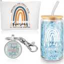 Yaomiao 3 Pcs Employee Appreciation Gifts Glass Cups Thank You Gifts for Coworker 16 oz Glass Cup Bag Keychain for Nurse(Cute)