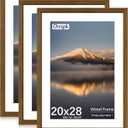 20x28 Poster Frame, Display Pictures 16X24 with Mat or 20x28 Without, Wall Hanging Frames, Rustic Brown, 3 Pack