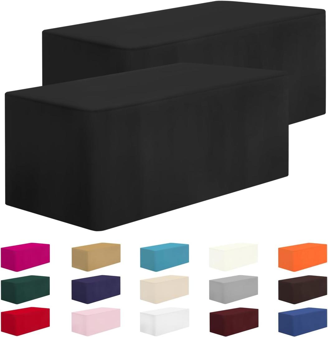 CXPSINC 2 Pack Fitted Table Clothes-72 x 30 Inch Rectangle Tablecloths for 6 Foot Tables, Washable Polyester 6FT Table Cover for Parties, Holiday Dinner, Wedding, Trade Show (6FT | 2 Pack, Black)