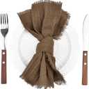 Fall Thanksgiving Rustic Cloth Napkins 16.5x16.5 Inches Handmade Cotton Linen Napkins with Fringe Boho Washable Dinner Napkins in Bulk for Wedding Party Table Decor Set of 10 Coffee