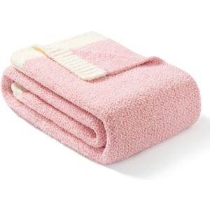 Snuggle Sac Heather Pink Throw Blanket for Couch, Reversible Super Soft Blankets Warm Cozy Knit Fuzzy Plush Lightweight Throws for Sofa, Bed, Camping,Heather Pink, 60x80