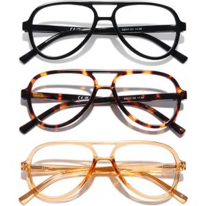 DOOViC 3 Pack Retro Aviator Reading Glasses for Women Men Lightweight Blue Light Blocking Computer Readers