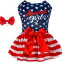 CuteBone Dog Dresses Velvet 4th of July Small Dogs Clothes Onesie Pet Apparel Girl Puppy Skirt with Bow Hair Rope CVA39M-D