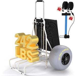 PYY Beach Cart with Big Balloon Wheels for Sand, Foldable Wagon Dolly Buggy Trolley with 242 Lbs Loading Capacity, 13" Large Rolling Tires, Collapsible Storage Bag for Outdoor Camping Shopping Fishing (Gray)