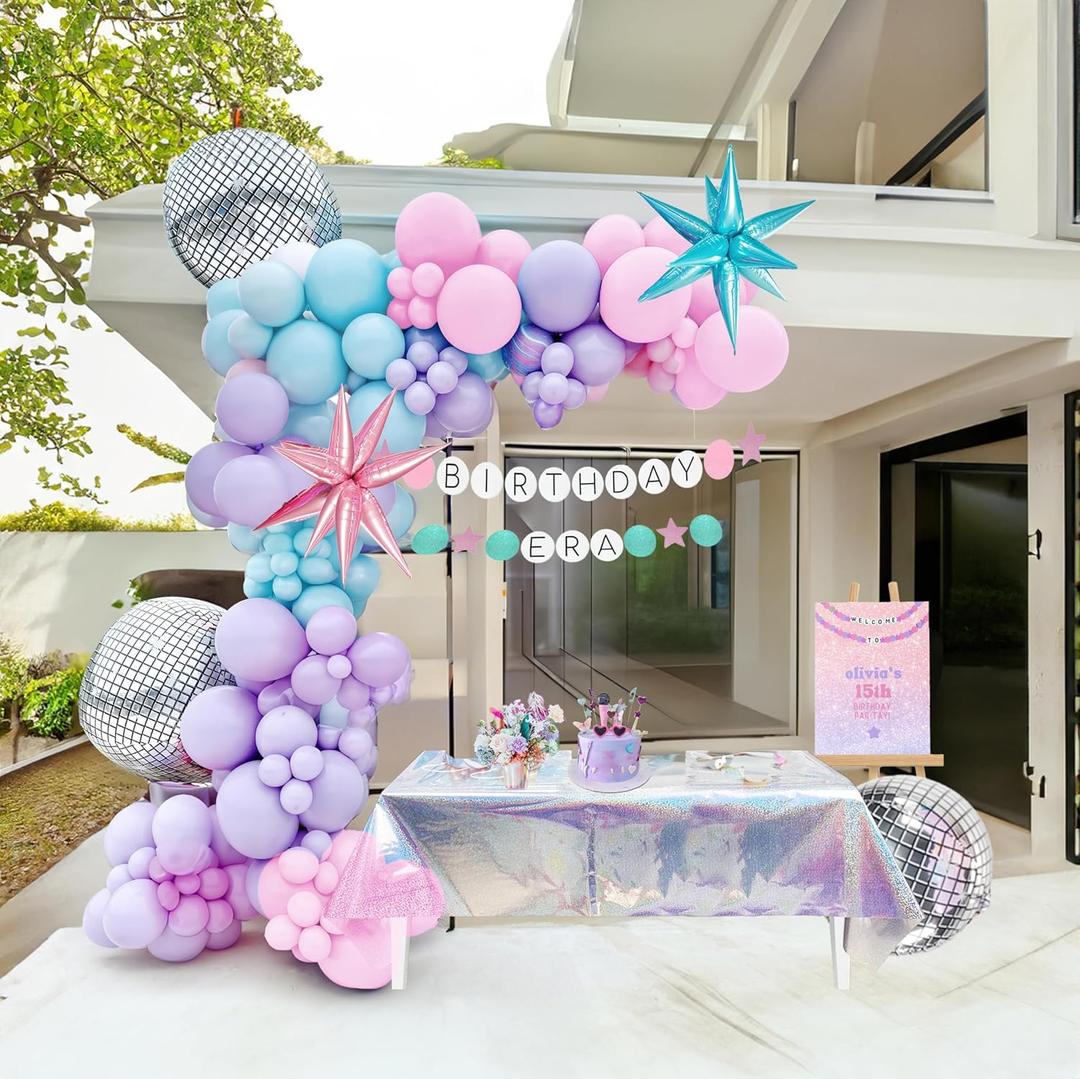 Pink and purple blue balloon garland arch kit 130pcs disco ball balloon for girl Music Fans Birthday Popular Song star Birthday Party Decor