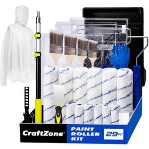 29-Piece Paint Roller Kit with 2-4 ft Extension Pole, 9-Inch and 4-Inch Rollers, Paint Brushes, Tray and Drop Cloth, Wall Painting Supplies for Home Interior, 16inch