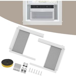 Window AC Side Panels with Frame Set, Fits Most 10,000 BTU UnitsAccordion Filler Curtain Replacement with Accessories for Window Air Conditioner Units, White