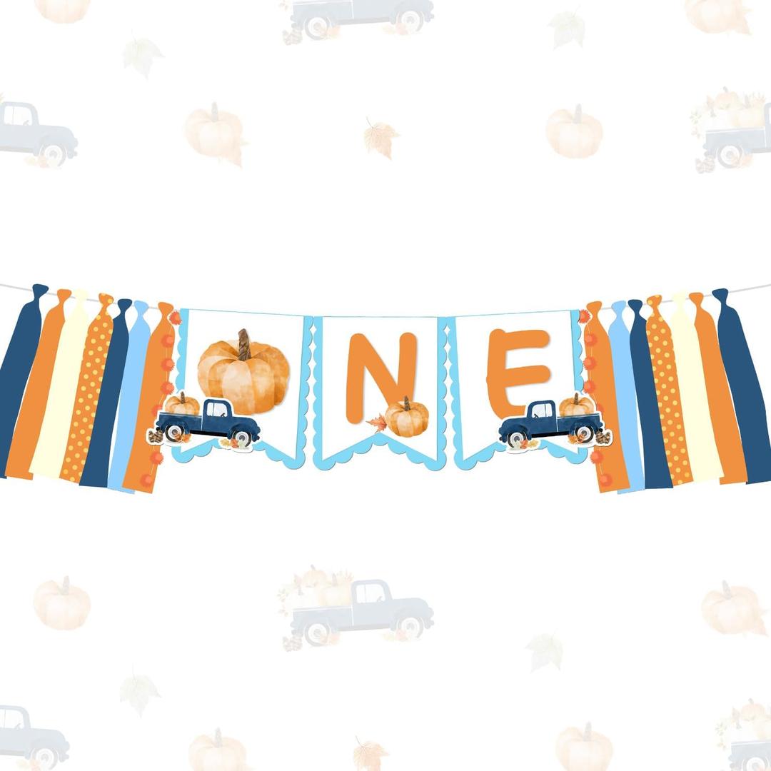 Pumpkin Truck Highchair Banner Fall Harvest Themed 1st Birthday Party Decorations Blue One Truck Little Pumpkin Birthday Banner for Autumn Fall Pumpkin Truck First Birthday Party Decor Supplies