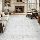 Washable 810 Area Rugs for Living Room, Vintage Floral Rug Soft Non Slip Stain Resistant Boho Carpet for Bedroom Dinning Room Kitchen Home Office 02 Beige