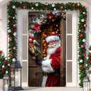 2 x BlissYard Christmas Door Cover 71x35 Santa Claus Hanging Door Banner Holiday Front Door Decoration Winter Porch Backdrop Outdoor Christmas Door Cover for Home Party Photography Background