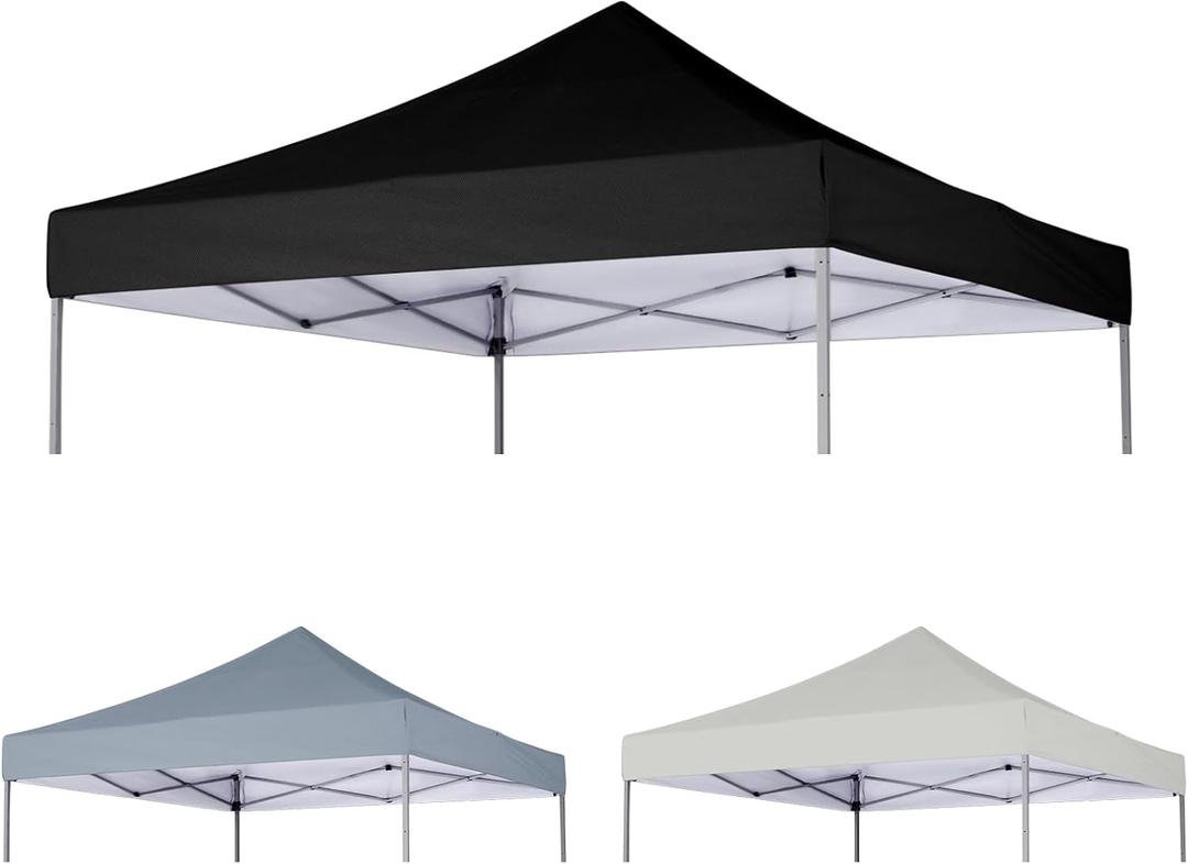 10x10 Canopy Replacement Top Cover, Waterproof Pop Up Canopy Tent Top with Ropes, Instant Canopy Top Sunshade Sliver Coated Oxford Cloth for Outdoor Garden Patio Camping (Black,Top Only)