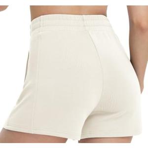 baleaf Women's 4" High Waisted Workout Shorts with Pockets Elastic Athletic Gym Running Yoga Shorts Modal Soft Light Brown L