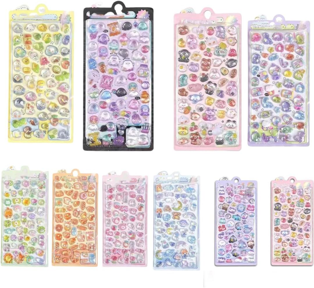 3D Cute Stickers 10 Sheets | 450+ Bulk Pack, Japanese Kawaii Puffy Sticker for Water Bottles Phone Cases Laptop, Bullet Journal, Gifts Prizes