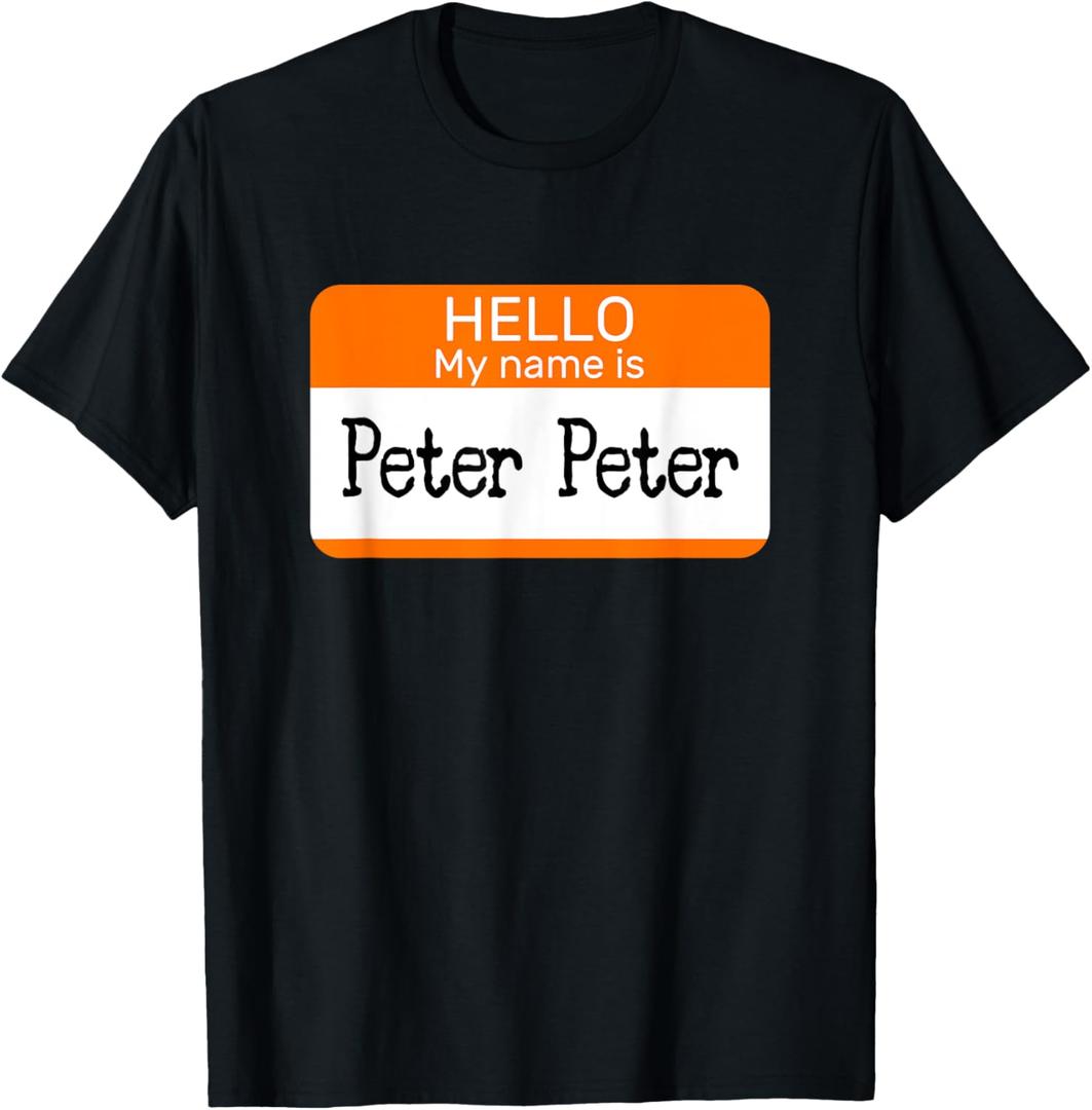 Hello My Name is Peter sticker name tag on a Shirt Pumpkin T-Shirt Large