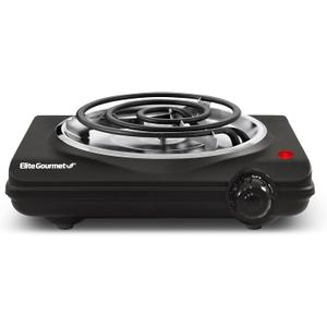 Elite Gourmet ESB100B Countertop Single Coiled Burner Electric Hot Plate, Temperature Control, Indicator Light, Easy to Clean, Black