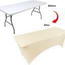 BDDC Table Covers for 8 Foot Tables, Ivory Washable and Wrinkle Resistant Stretch Tablecloths Rectangle 8ft for Events, Wedding, Banquets, Parties