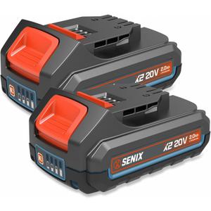 SENIX 20V 2-Pack 2Ah Batteries Lithium-ion Battery for X2 Pruning Shears, Lawn and Garden and Cordless Power Tools, Fade-Free, Battery Indicator Lights, Incompatible with Snow Blower and Lawn Mower