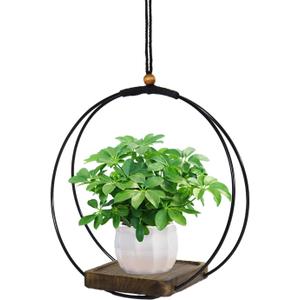 vensovo Hanging Planter for Indoor Plants - 1 pcs Plant Hanger Indoor with Metal Ring and Sturdy Wood Base, Boho Hanging Planter for Wall/Window/Room Decor