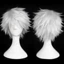 BESTBEL+Hair Cap Short Silver White Wig Men White Anime Wig for Men Short Light Silver Wigs Messy Cosplay Hair Synthetic Layered Cut Hair Straight Silvery Fluffy Wigs for Halloween Christmas Party