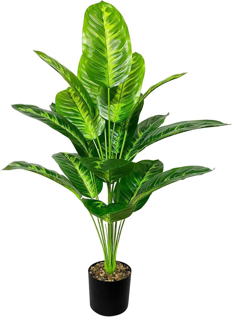 Rozwkeo Artificial Plants in Pots Large Fake Tree Floor Faux Tropical Plants Decorative Greenry House Potted Tall for Home Office Living Room Decor Indoor Garden Outdoor (80cm Tropical Banana)