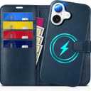 TUCCH Wallet Case for iPhone 16, [Detachable] [RFID Blocking] [4 Card Slots] Wireless Charging Protective Case, Magnetic PU Leather Stand Removable Folio Compatible with iPhone 16, Full Dark Blue