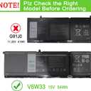 V6W33 Laptop Battery Replacement for Dell 3510 3511 3515 5310 5410 5418 5510 5515 5518 Latitude 3320 3520 3420 Vostro 3510 3515 3511 5510 5410 Series Laptop TN70C G91J0 15V 54Wh 3600mAh