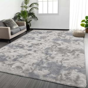 MOONLIGHT20015 Tie-Dyed Light Grey 3x5 Washable Small Area Rugs for Living Room Soft Fluffy Bedside Shag Rug Non-Slip Indoor Floor Carpet for Kids Girls and Boys Bedroom Nursery Home Decor Aesthetic