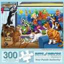 Bits and Pieces - 300 Piece Jigsaw Puzzle for Adults - 18" x 24" - Fishy Business - 300 pc Large Piece Cats Kittens Fish Tank Jigsaw by Nancy Wernersbach