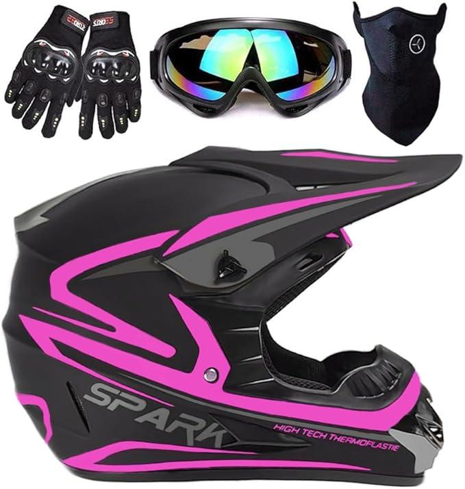 TTMiku Youth Kids Dirt Bike Helmet, Motocross Off Road Motorcycle ATV UTV Street Bike Casque Casco Combo Gloves Goggles Mask (4Pcs Set), DOT Approved, PINK S