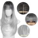 MINLEE Silver Gray Wig with Bangs for Women Long Wavy Silver Wigs 4x4 Realistic Scalp 26 Inch