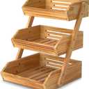 Merysen 3 Tier Wooden Fruit Basket For Kitchen, Bread Vegetable Fruit Basket Bowl Stand, Farmhouse Fruit Bowl for Countertop, Large