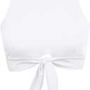 Women's Cut Out Tie Knot Front Scoop High Neck Tank Crop Top Bikini Swimsuit Top Only (Medium, White)