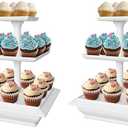 Chef Buddy 3-Tier Cupcake Stand - Square Display Stand for Birthday, Tea Party, Wedding, or Baby Showers - Dessert Table Display Set (White) (Pack of 2) 