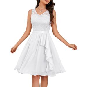 Meetjen Women's Cocktail Party Dresses 2025 Handkerchief Hem Lace Formal Wedding Guest Bridesmaid Fancy Prom Dress (XX-Large, White-lace Chiffon)