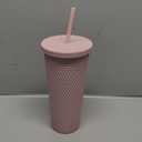 MIE Matte Studded Venti Tumbler, 24oz Insulated Double Wall Cold Cup with Lid and Straw, BPA-Free Plastic Diamond Mug, Coral