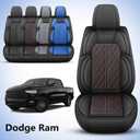 Car Seat Cover Custom Fit for Dodge Ram 1500 2500 3500 2002-2026 Faux Leather Seat Cover Set Compatible with Crew Quad Regular Cab Pickup Truck Cushions (Black Redline, Full Set, Flat Rear)