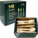 MeeRoh 300 Pcs Wooden Utensil Set  Heavy Duty Disposable Silverware  Eco Friendly Wood Utensils Set for Parties & Weddings  Compostable Birch Wood Forks Spoons Knives  Biodegradable Cutlery