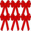 Lenwen 6 Pcs Large Christmas Bows Velvet Christmas Wreath Bows Christmas Tree Topper Bow with Golden Edge Big Xmas Ornament for Wreath Gift Home Front Door Decor (Red,11 x 19.6 Inch)