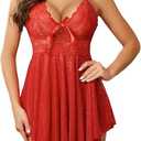 Avidlove Women Lingerie Lace Babydoll Mesh Nightgown Chemise Boudoir Nighty Sleepwear (X-Small, 1-black)
