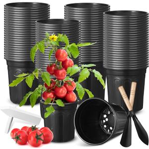 600 Pcs 1 Gallon Plastic Plants Nursery Pots Bulk with 600 Plant Labels, Thickened Soft Black Seedling Pots with Drainage Holes, Flower Plant Containers for Succulents Supply