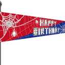 Spider Web Happy Birthday Banner, Large Happy Birthday Backdrop Spider Themed Birthday Party Supplies Decorations Photo Props for Birthday Party Baby Shower (9.84ftx19.69in)