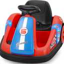 ELEMARA Kids Bumper Car with Big Wheel, 12V Toddler Bumper Cars with Remote, 2.2 Mph Max, Baby Bumping Toy Car with DIY Stickers,360 Degree-Spin, Bluetooth, Music,LED Lights, Deep Red, 27 inches x 21.3 inches x 18.3 inches