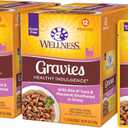 Wellness Healthy Indulgence Gravy Adult Wet Cat Food, Natural, Protein-Rich, Grain Free, 3 Ounce Pouch, 24 Pack, (Tuna & Mackerel) Best By: 09/NOV/2027