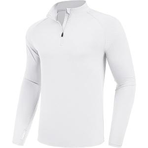 PINSPARK Quarter Zip Pullover Mens UV Protection Shirts Men Rash Guard Long Sleeve Workout Shirts Lightweight for Fishing Surfing White